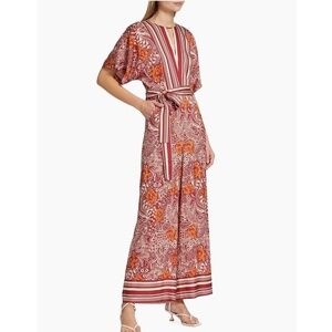 Elie Tahari Jumpsuit Silk Occasion Jumpsuit Botanical All Over Print V-Neck Belt